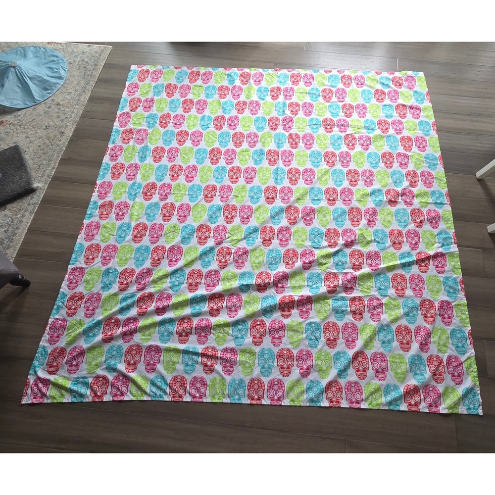Betsey Johnson Sugar Skull Shower Curtain Pink Green Blue Polyester Floral Decor